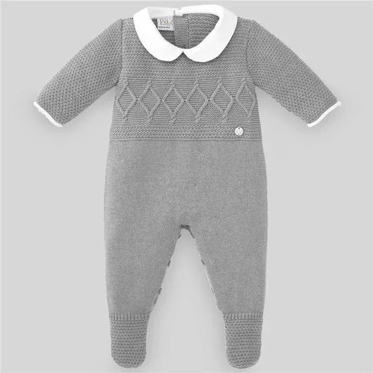 Paz Rodriguez - Baby Boy Knit Newborn Romper Espacio, Grey