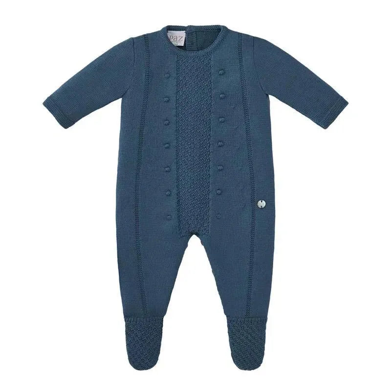 Paz Rodriguez - Baby Boy Knit Newborn Romper Teddy, Lead Blue