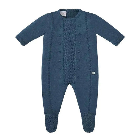 Paz Rodriguez - Baby Boy Knit Newborn Romper Teddy, Lead Blue