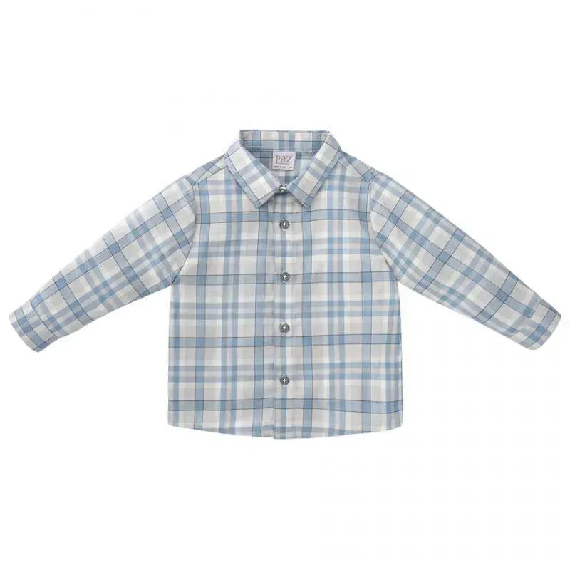 Paz Rodriguez - Baby Boy Woven Newborn Shirt Espacio, Dutch Blue
