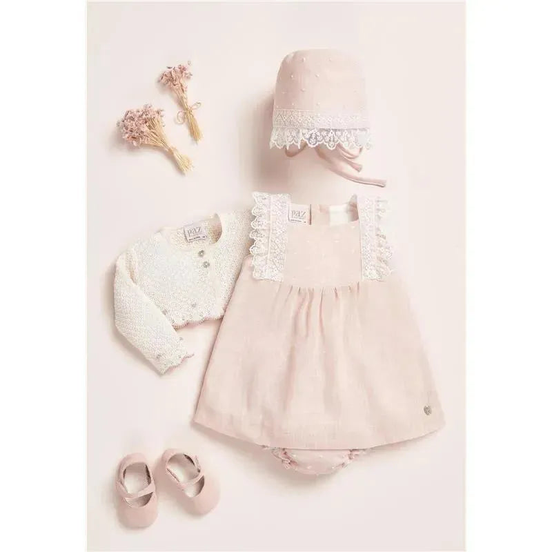 Paz Rodriguez - Baby Girl Knit Newborn Cardigan Pio Pio, Mist Pink/Cream