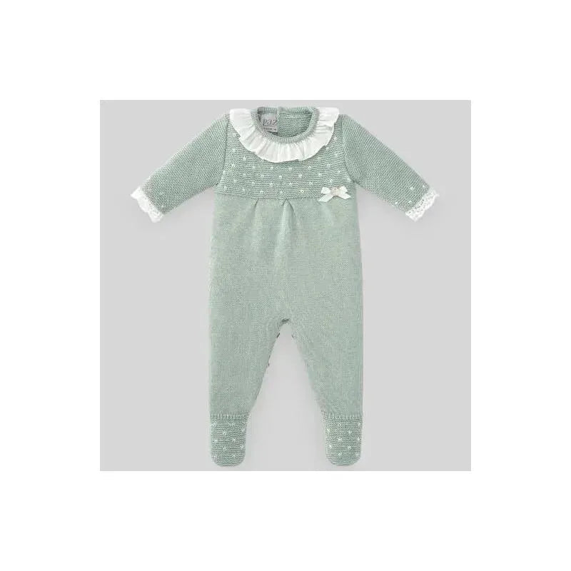 Paz Rodriguez - Baby Knit Newborn Romper Nidos, Powder Green/Cream