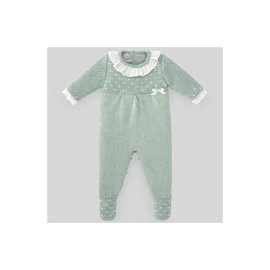 Paz Rodriguez - Baby Knit Newborn Romper Nidos, Powder Green/Cream