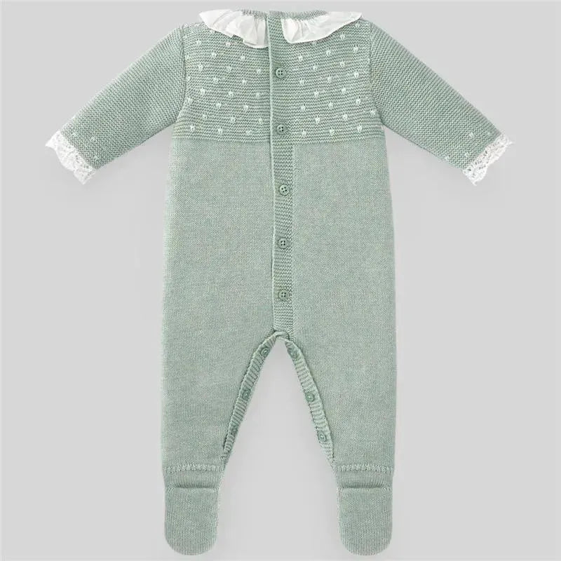 Paz Rodriguez - Baby Knit Newborn Romper Nidos, Powder Green/Cream