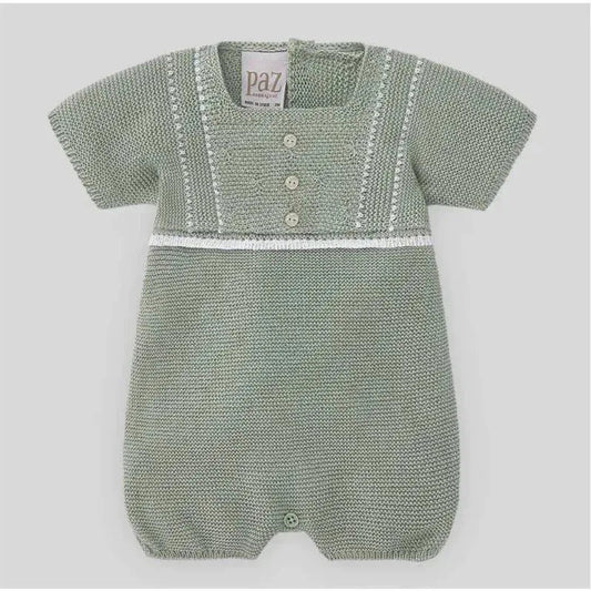 Paz Rodriguez - Baby Knit Romper Aperta, Mint Green/White