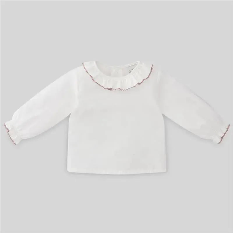 Paz Rodriguez - Baby Unisex Woven Blouse Esencial, White/Chalk Pink