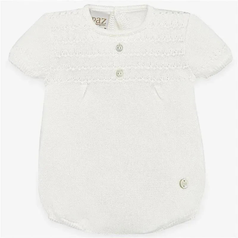 Paz Rodriguez Knit Newborn Romper Marfil Grey/White