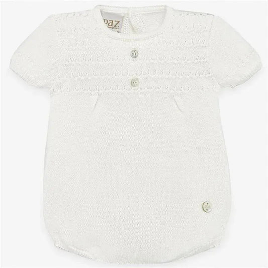Paz Rodriguez Knit Newborn Romper Marfil Grey/White