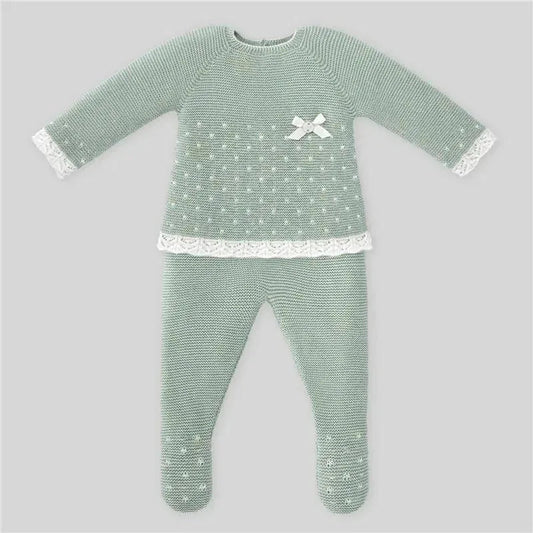 Paz Rodriguez - Take Me Home Set Knit Sweater & Leggins Nidos, Powder Green/Cream