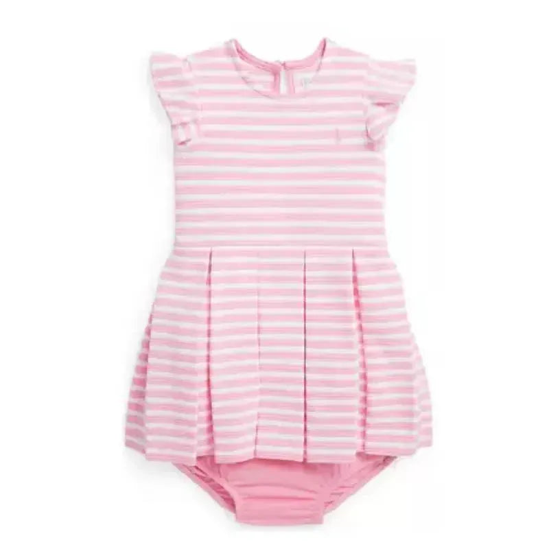 Polo Ralph Lauren Baby - Girls Striped Ottoman Ribbed Dress & Bloomer, Pink
