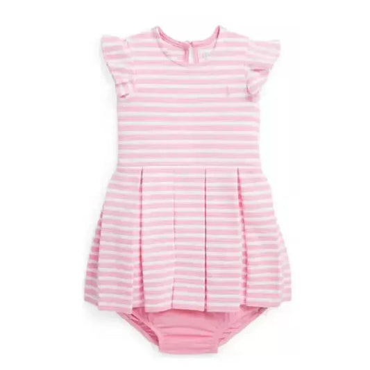 Polo Ralph Lauren Baby - Girls Striped Ottoman Ribbed Dress & Bloomer, Pink