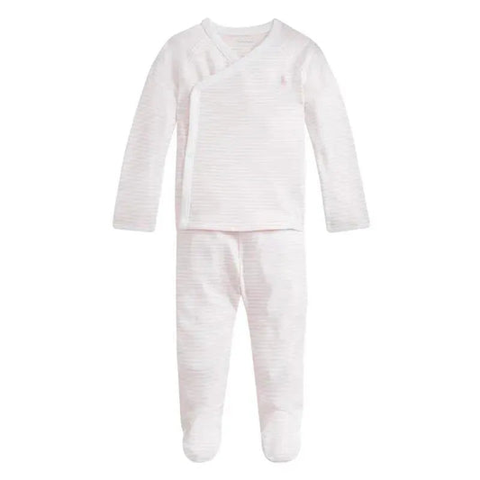 Polo Ralph Lauren Baby - Long-Sleeve Organic Cotton Interlock Knit Pant Set, Delicate Pink/White