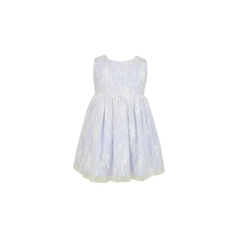 Popatu - Baby Girls Light Blue Floral Lace Overlay Dress