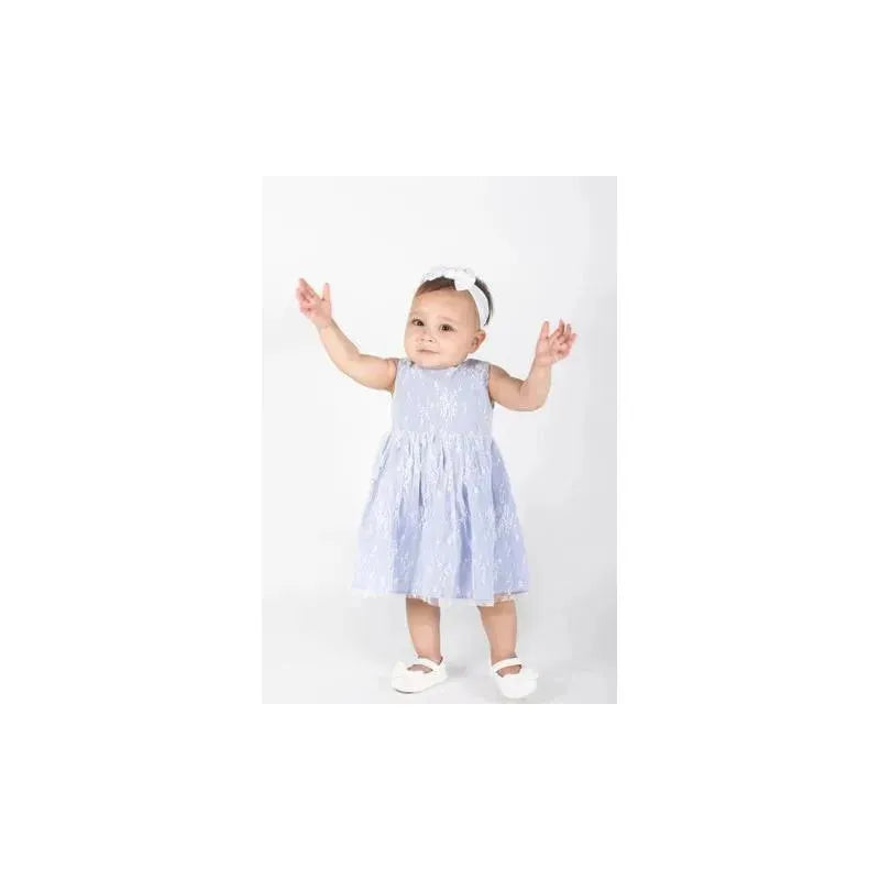 Popatu - Baby Girls Light Blue Floral Lace Overlay Dress