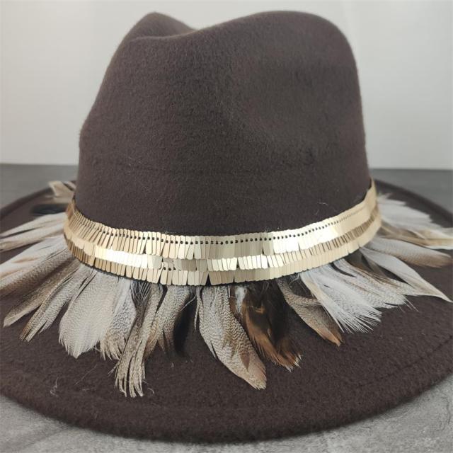 Boho Leather Tassel Feather Fedora Hat