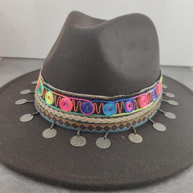 Boho Leather Tassel Feather Fedora Hat