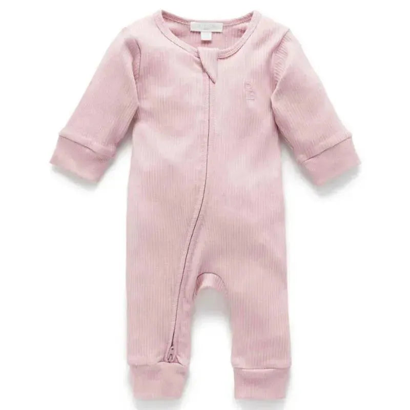 Pure Baby - Baby Girl Rib Zip Growsuit, Lavender