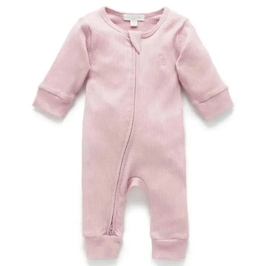 Pure Baby - Baby Girl Rib Zip Growsuit, Lavender