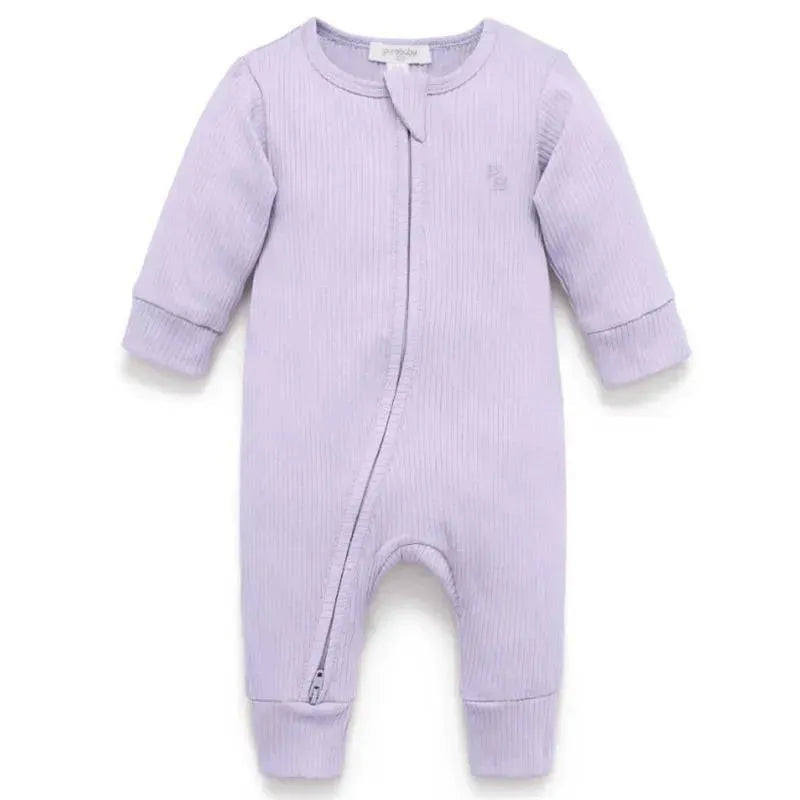 Pure Baby - Baby Girl Rib Zip Growsuit, Lilac