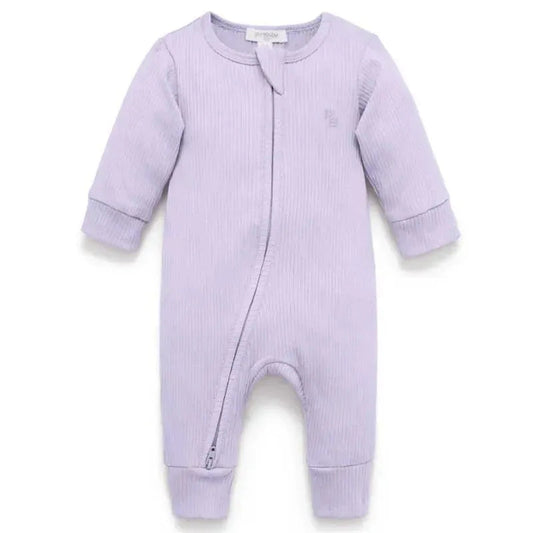 Pure Baby - Baby Girl Rib Zip Growsuit, Lilac