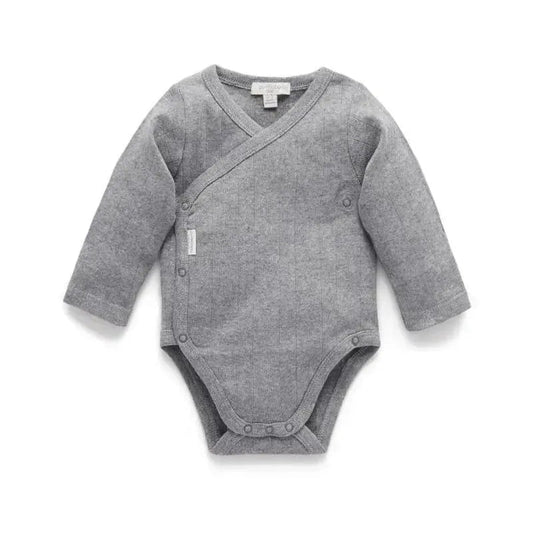 Pure Baby - Baby Neutral Pointelle Long Sleeve Wrap Bodysuit, Smoke Melange