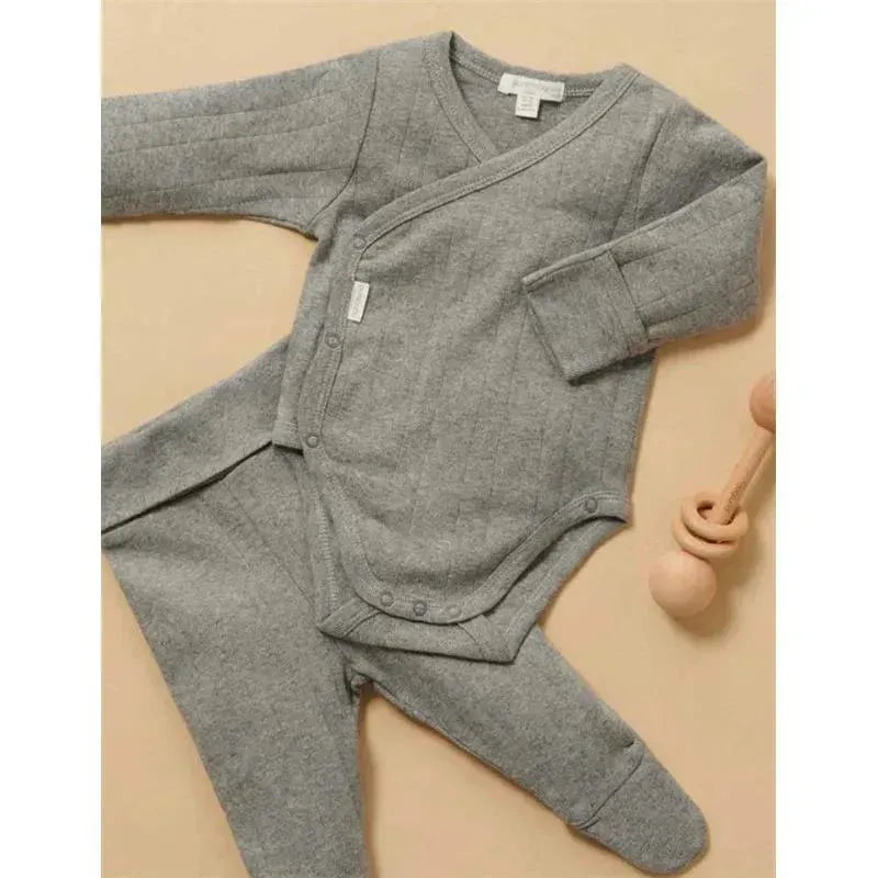 Pure Baby - Baby Neutral Pointelle Long Sleeve Wrap Bodysuit, Smoke Melange
