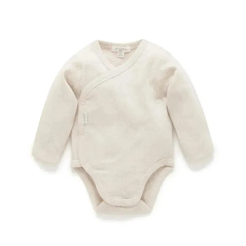 Pure Baby - Baby Neutral Pointelle Long Sleeve Wrap Bodysuit, Wheat Melange