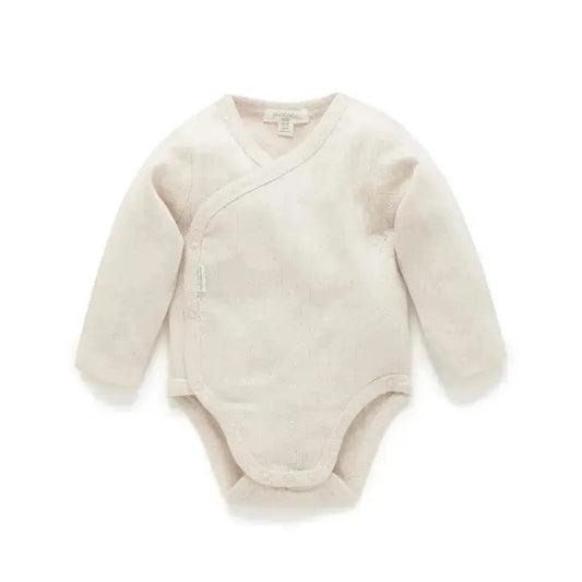 Pure Baby - Baby Neutral Pointelle Long Sleeve Wrap Bodysuit, Wheat Melange