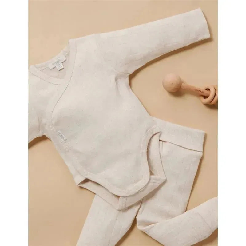 Pure Baby - Baby Neutral Pointelle Long Sleeve Wrap Bodysuit, Wheat Melange