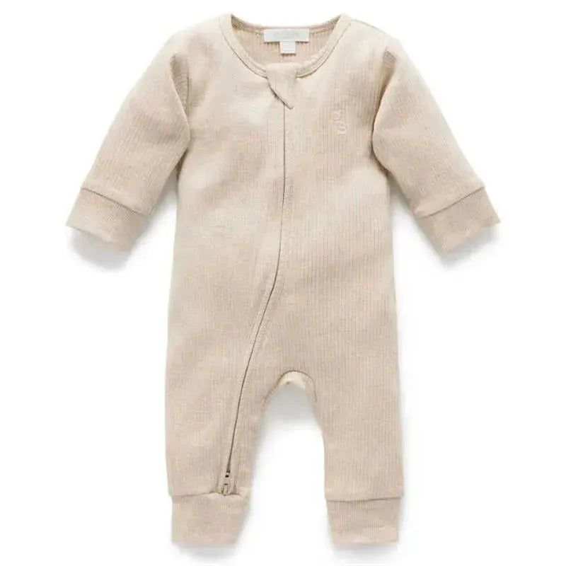 Pure Baby - Baby Neutral Rib Zip Growsuit, Biscuit Melange