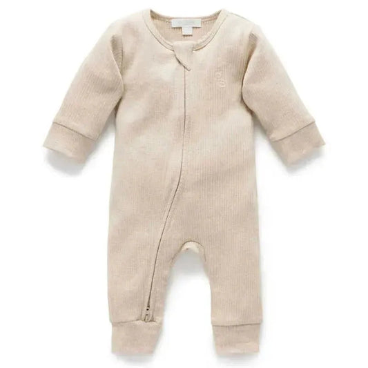 Pure Baby - Baby Neutral Rib Zip Growsuit, Biscuit Melange