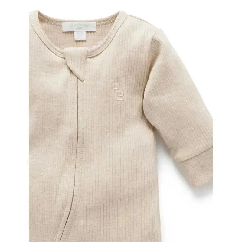 Pure Baby - Baby Neutral Rib Zip Growsuit, Biscuit Melange
