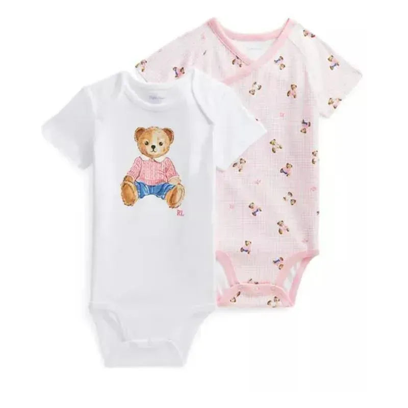 Ralph Lauren Baby - 2Pk Girls Polo Bear Cotton Bodysuit