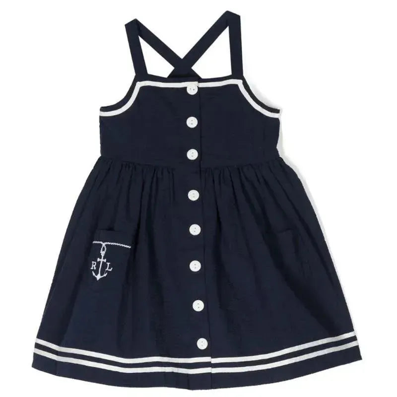 Ralph Lauren Baby - Sleeveless Nautical Seersucker Dress, Navy
