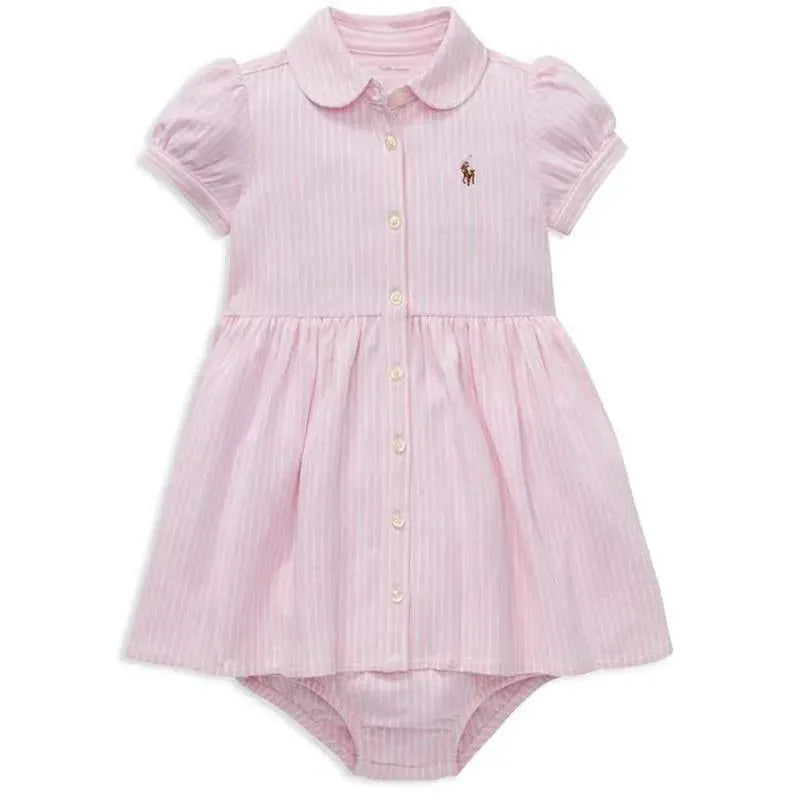 Ralph Lauren Baby - Striped Knit Oxford Dress & Bloomer, Camel Pink