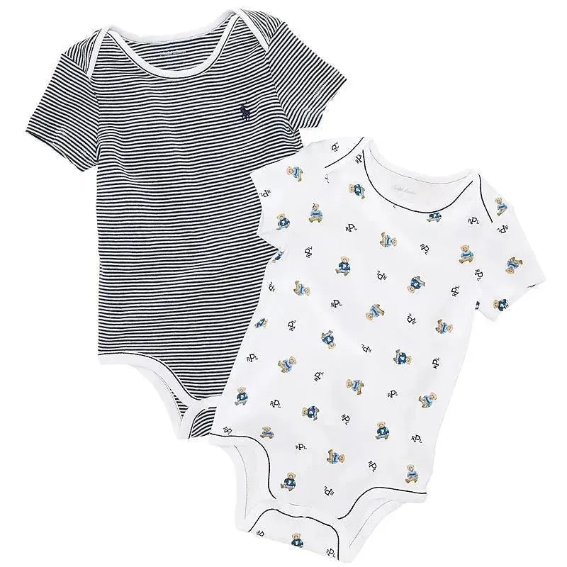 Ralph Lauren Boys' Layette 2-Pack Printed Bodysuit, French Navy/ Bear