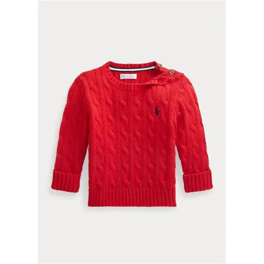 Ralph Lauren - Combed Cotton Long Sleeve Cable Top Sweater, Red