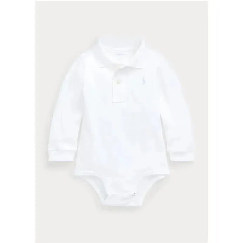 Ralph Lauren - Interlock Long Sleeve Polo One Piece Bodysuit, White