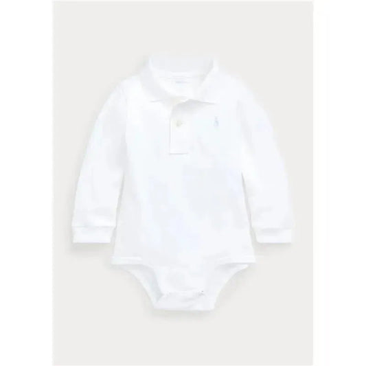 Ralph Lauren - Interlock Long Sleeve Polo One Piece Bodysuit, White