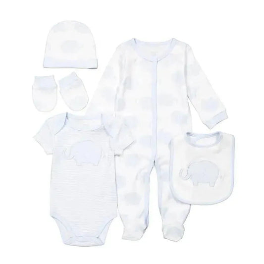 Rose Textiles - 5Pk Baby Boys Blue Elephant Set