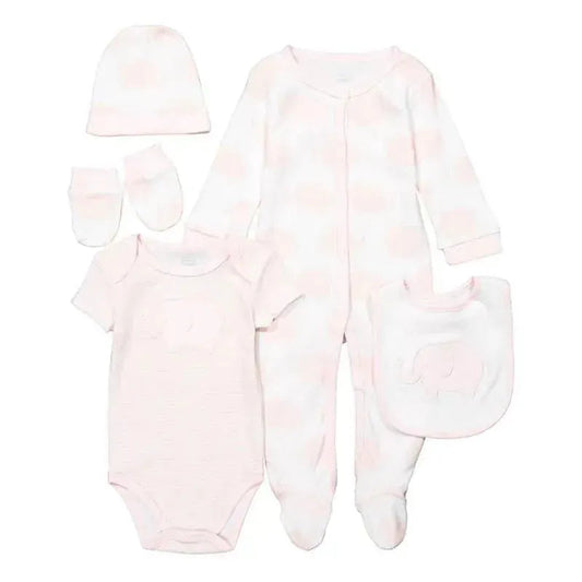 Rose Textiles - 5Pk Baby Girl Pink Elephant Set