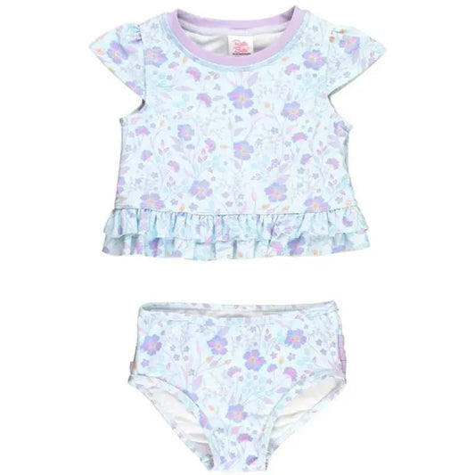 Rufflebutts - 2Pk Baby Girl Fairytale Garden Cap Sleeve Ruffle Hem Bikini