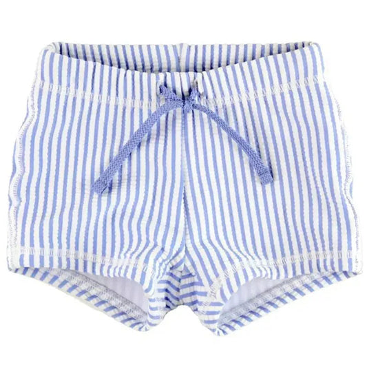 Rufflebutts - Baby Boy Periwinkle Blue Seersucker Swim Shorties