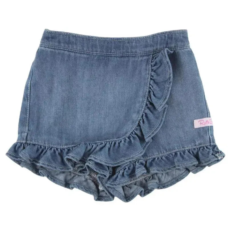 Rufflebutts - Baby Girl Light Wash Denim Ruffled Skort