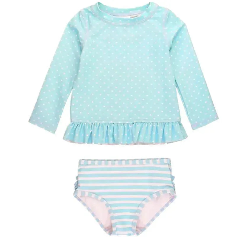 Rufflebutts - Baby Tropical Breeze Heart Polka Long Sleeve Rash Guard Bikini