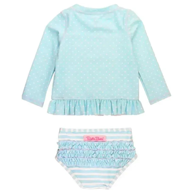 Rufflebutts - Baby Tropical Breeze Heart Polka Long Sleeve Rash Guard Bikini