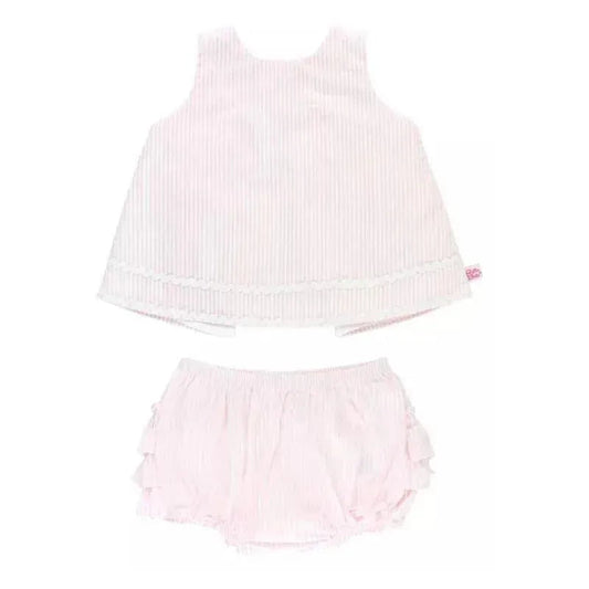 RuffleButts - Girls Pink Seersucker Ric Rac Swing Top & Bloomer Set