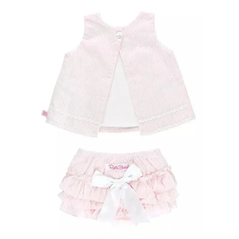 RuffleButts - Girls Pink Seersucker Ric Rac Swing Top & Bloomer Set