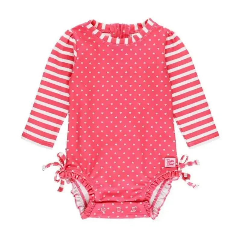Rufflebutts - Hot Pink Heart Long Sleeve One Piece Rash Guard, Pink