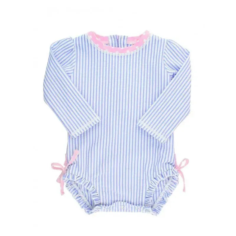 Rufflebutts - Periwinkle Blue Seersucker One Piece Rash Guard